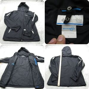 Columbia Jacket Womens Large Black Interchange Waterproof Hooded 3in1 Shell‎